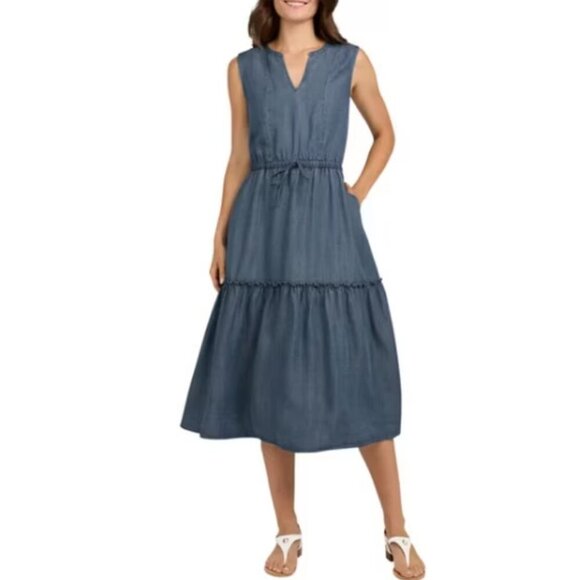 Lands' End Dresses & Skirts - Lands' End Sleeveless Chambray Midi Dress in Denim Blue